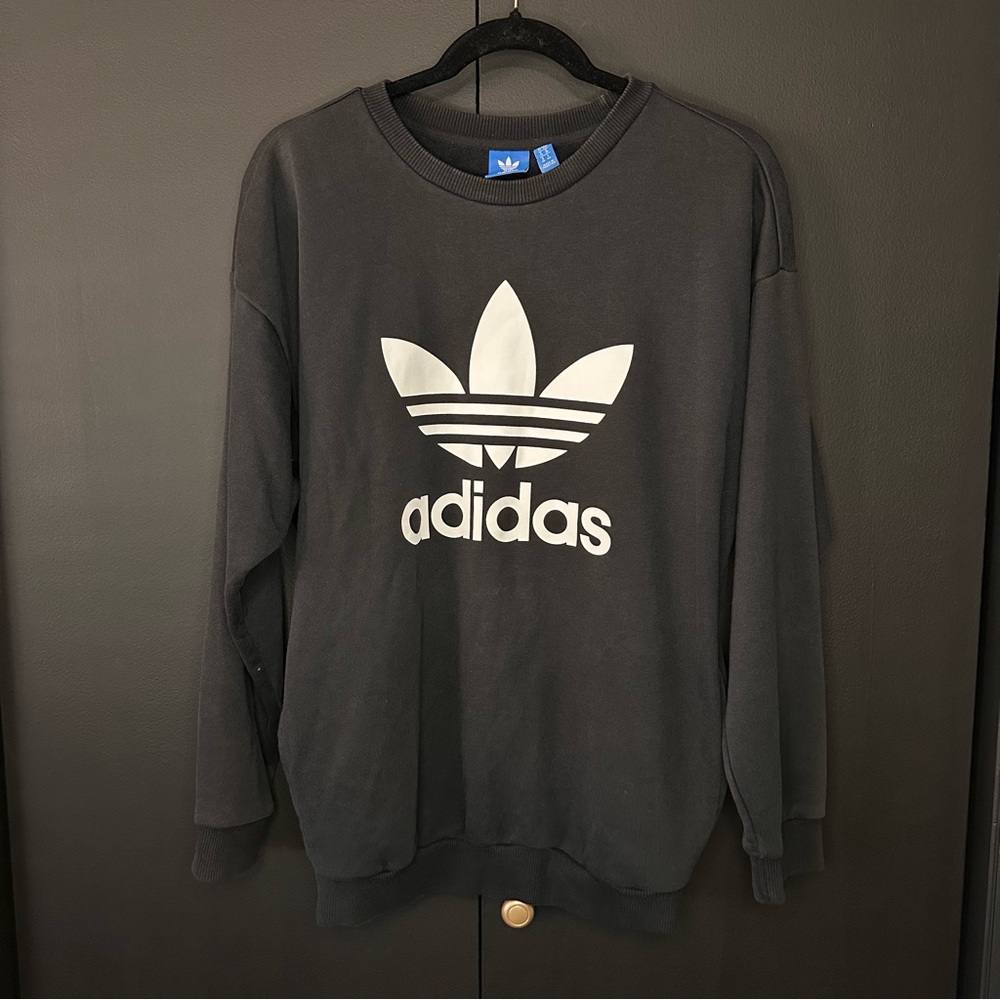 Adidas Black Crewneck Sweater w/ Pockets Size S